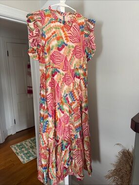 JODIFL Multicolor Abstract Print Ruffle-Sleeve Maxi Dress